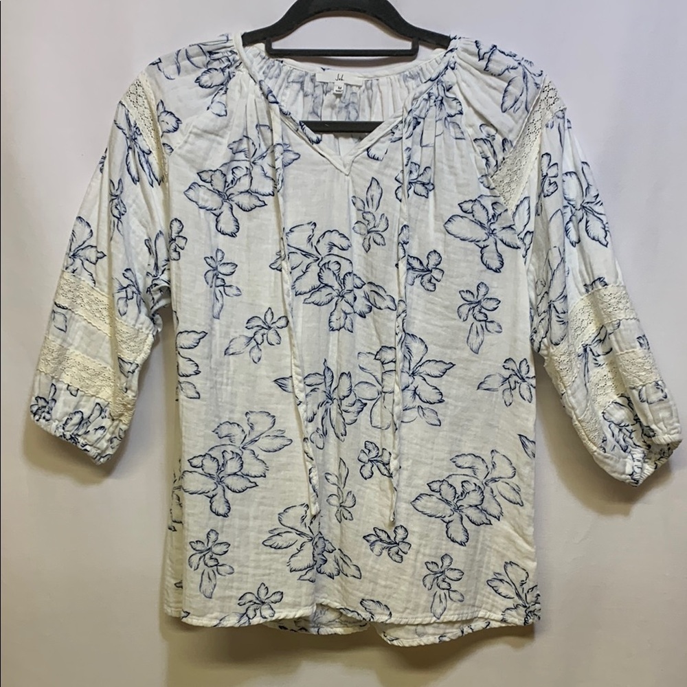 Blue and White Floral Blouse